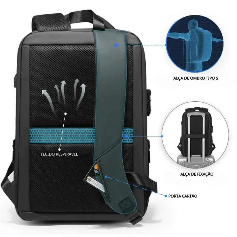 Mochila Galáxia Antifurto Impermeável Com Senha e Porta USB - Para Notebook