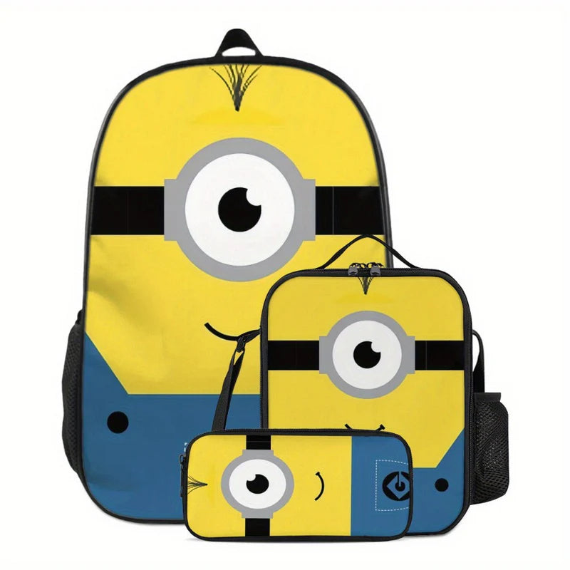 Kit Mochila Escolar Minions - Mochila, Lancheira e Estojo - Volta as Aulas Mundo das Mochilas