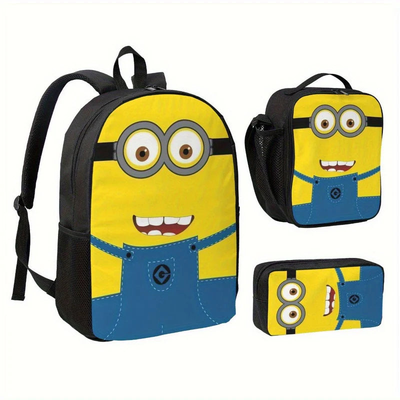 Kit Mochila Escolar Minions - Mochila, Lancheira e Estojo - Volta as Aulas Mundo das Mochilas