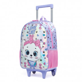 Kit Mochila com Rodinha Escolar Infantil Gatinha Fofa - Volta as Aulas MDM09