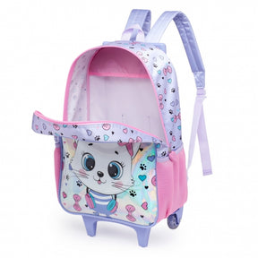 Kit Mochila com Rodinha Escolar Infantil Gatinha Fofa - Volta as Aulas MDM09